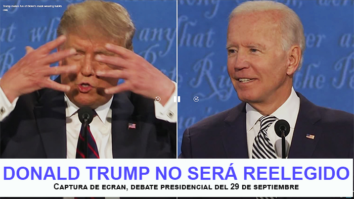 Composición gráfica de capturas de ecran de Donald Trump y Joe Biden en debate presidencial del 19 de septiembre de 2020
