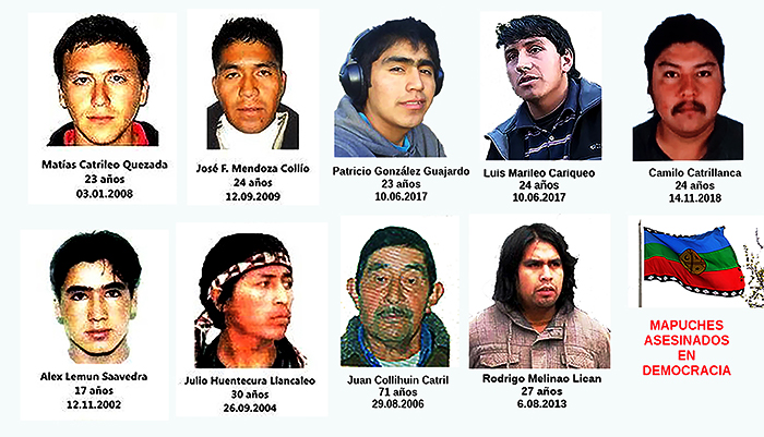 Fotografpias de 9 comuneros Mapuche asesiandos en democracia