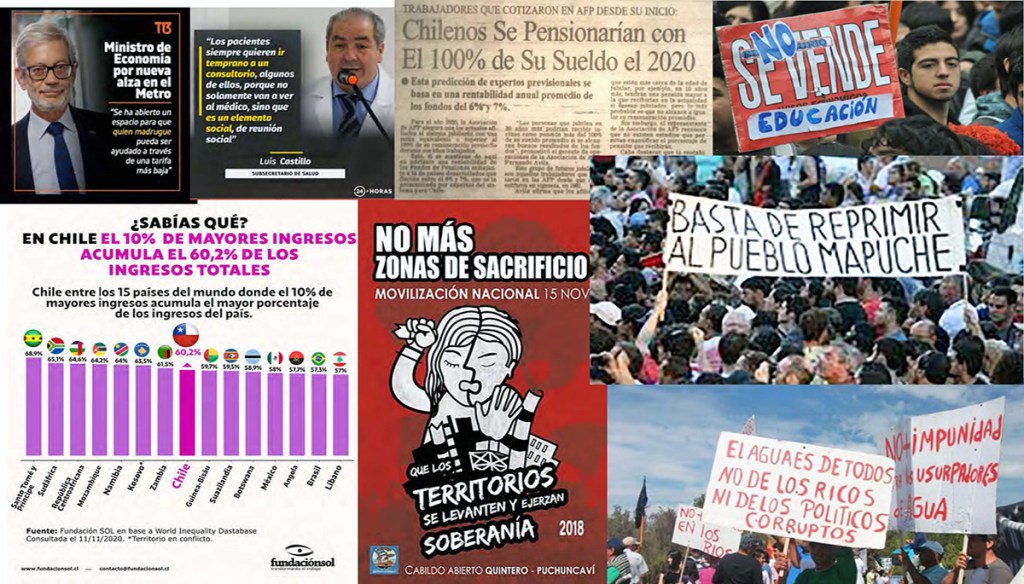 Collage de imágenes de reivindicaciones del "estallido social" de 2019.