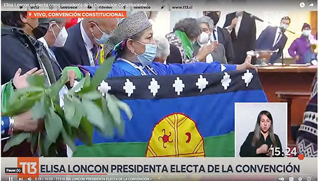 Captura de ecrán de la elección de Elisa Loncon como presidenta de la Convención Constitucional