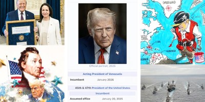 Collage de imágenes que caracterizan al presidente Donald J. Trump