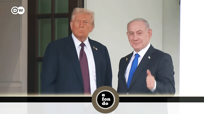 Encuentro entre Donald Trump y Benhamin Netanyahu en Washington. Deutsche Welle. Captura de ecran. 