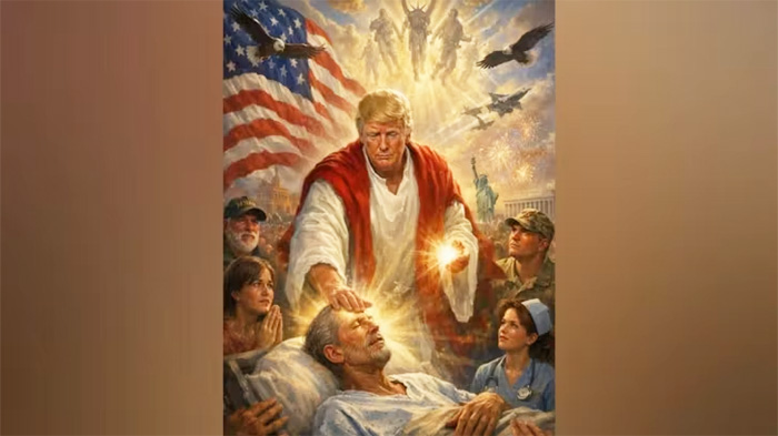 Imagen producida por Inteligencia Artificial de Donald Trump como Jesus en Truth Social. Captura de ecran.